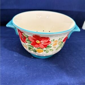 The Pioneer Woman Floral Ceramic Colander Bowl in Turquoise, Red, Yellow